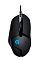Фото-2 Игровая мышь Logitech G402, проводная, чёрный цвет, вид сверху; на фото показаны центральное колесо, кабель с усилением у входа, левая боковая зона с дополнительными кнопками и подсвеченный логотип на задней части; изображение важно для страницы товара, потому что показывает компоновку клавиш и общую геометрию модели.