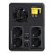 Фото-3 ИБП APC by Schneider Electric Easy UPS BVX1600LI-GR, вид сзади: задняя панель чёрного цвета с вентилятором, четырьмя розетками Schuko, жёлтым разъёмом Battery Connector, кнопкой circuit breaker и встроенным кабелем питания; фото важно для страницы товара, так как показывает розетки и схему подключения.