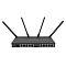 Фото-4 Беспроводной маршрутизатор MikroTik RouterBOARD 4011iGS+5HacQ2HnD-IN — вид спереди; SFP-порт слева, два блока Ethernet-портов и центральная индикация, четыре антенны; чёрный цвет; на белом фоне; важно для понимания расположения портов на панели.