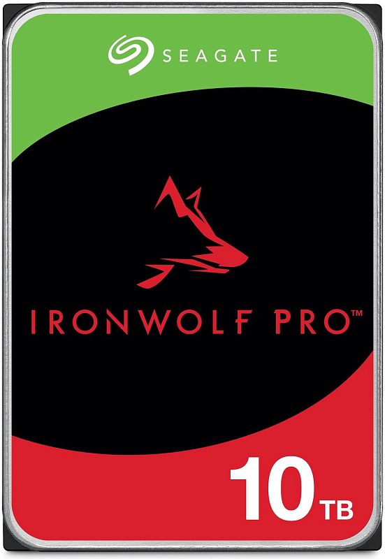 Фото-1 Жёсткий диск Seagate IronWolf Pro ST10000NT001, иллюстрация лицевой этикетки; чёрно‑красный дизайн «IRONWOLF PRO» с логотипом Seagate и отметкой «10 TB»; используется для распознавания линейки NAS на странице товара.