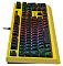 Фото-7 Клавиатура A4Tech B810RC Bloody Punk Yellow, низкий фронтальный ракурс; на фото видны передняя кромка корпуса, высокий ряд клавиш и широкая жёлтая рамка по периметру, жёлтый и чёрный цвет; изображение помогает оценить профиль корпуса на странице товара.