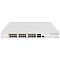Фото-2 Коммутатор MikroTik CRS328-24P-4S+RM, фронтальный вид; белая рэковая модель с несколькими группами Ethernet-портов, блоком из четырёх SFP-слотов и служебными кнопками справа; такой кадр важен для страницы товара как прямой вид передней панели.