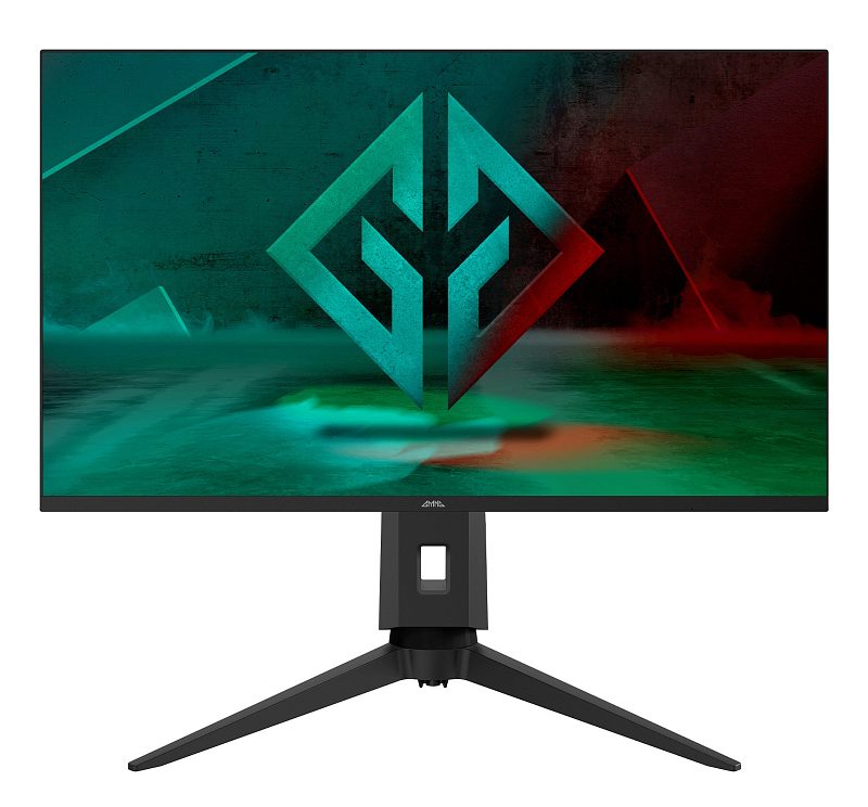 Фото-1 Монитор GMNG GM-27F11 GM27VG01, вид спереди, чёрный игровой монитор с тонкими рамками, экран на центральной стойке и V-образной подставке, показан для страницы товара как основной внешний вид модели 27 дюймов.