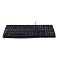 Фото-3 Клавиатура Logitech MK120, вид сверху: полноразмерная раскладка с цифровым блоком и стрелками, провод выходит сверху, чёрный корпус, на белом фоне для проверки раскладки на странице товара.