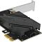 Фото-4 PCIe Wi‑Fi адаптер ASUS PCE‑BE92BT &mdash; крупный план радиатора и участка платы с внутренним разъёмом; чёрные элементы на белом фоне; помогает увидеть компоновку компонентов.