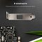 Фото-3 Сетевая карта PCIe Digma DPE101G-TX V2 &mdash; комплектующая планка для низкопрофильного корпуса на тёмном фоне рядом с частью платы; видна металлическая заглушка с прямоугольным окном и отверстием под крепёж; важно для понимания совместимости карты с низкопрофильными корпусами.