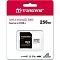 Фото-2 Карта памяти microSDXC Transcend 300S TS256GUSD300S-A — фото лицевой стороны упаковки-блистера; красно-белая подложка, в прозрачном окне видны microSD и SD-адаптер. На странице товара это подтверждает комплект поставки и маркировки класса на упаковке.