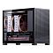 Фото-41 Корпус Jonsbo D32 Pro Black, вид под углом: стеклянная боковая панель, перфорированная передняя стенка, внутри виден двухбашенный кулер и видеокарта; снизу фронтальные кнопки и порты &mdash; чтобы увидеть корпус в собранном виде и его вентиляционные панели.