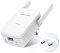 Фото-2 Powerline Wi‑Fi-адаптер Mercusys из комплекта MP510 KIT, вид под углом; белый корпус с перфорацией по бокам, две антенны, на торце разъём RJ‑45 LAN и две круглые кнопки, рядом вставка с крупным планом евро-вилки; на белом фоне, чтобы увидеть элементы для подключения.