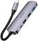 Фото-3 USB-C хаб Hoco HB27, вид сбоку: серебристый корпус с кабелем USB-C, на боковой грани два порта USB-A, один USB-A с синей вставкой и порт USB-C; фото уточняет компоновку разъёмов для подключения периферии к ноутбуку.
