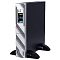 Фото-3 ИБП Powercom Smart RT 1000VA SRT-1000A LCD, вид спереди в вертикальной tower-установке; на фото чёрный корпус с серебристой лицевой частью, вертикальный LCD-дисплей и две опорные ножки; изображение помогает понять внешний вид устройства при напольном размещении на странице товара.