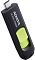 Фото-2 USB‑накопитель ADATA UC300, вид под углом: выдвинутый USB‑C штекер, чёрный корпус с рельефной фактурой и зелёным слайдером в углублении; помогает понять, как открывается разъём на странице товара.