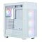 Фото-2 Корпус Zalman S5 Neo White, ракурс спереди-сбоку без комплектующих: белый каркас, стеклянная боковая панель и фронтальная сетка, видны места установки вентиляторов и зона слотов PCI &mdash; помогает оценить внутреннюю компоновку.