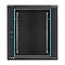 Фото-3 Настенный шкаф ExeGate EC-WM 12U 450 Black, фронтальный вид с открытой дверью; чёрный металлический корпус, стеклянная дверца на петлях, четыре вертикальные монтажные стойки с квадратными отверстиями; фото показывает внутренний объём и передний доступ для размещения оборудования в шкафу.