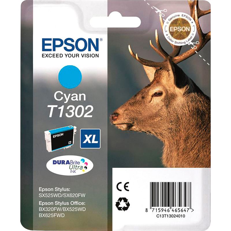 Фото Картридж EPSON T1302 Струйный Голубой 765стр 10мл, C13T13024012