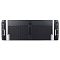 Фото-2 Корпус InWin IW-R400 SK35-02 4U rack, фронтальный вид: две большие перфорированные секции, сверху замок, по центру вертикальная линейка индикации со светодиодами, по краям ручки и стойковые уши; чёрный, на белом фоне, чтобы точно показать элементы передней панели для монтажа и обслуживания.