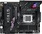 Фото-1 Материнская плата ASUS ROG STRIX B850‑E GAMING WIFI, вид сверху: чёрная ATX‑плата с сокетом AM5, четырьмя слотами DDR5, крупным кожухом M.2 с надписью STRIX и вставками с подсветкой, радиатором VRM и кожухом I/O; фото помогает оценить компоновку слотов PCIe и зон охлаждения на странице товара.