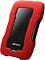 Фото-3 Внешний жёсткий диск ADATA HD330 AHD330-1TU31-CRD &mdash; вид под углом; красная защитная рамка с точечной текстурой, чёрная глянцевая центральная панель с логотипом ADATA, снизу синяя световая индикация; фото показывает форму корпуса и расположение индикатора при использовании.