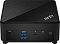 Фото-3 Неттоп MSI Cubi 5 1M 617XRU Mini PC, фронтальный вид; на фото крупно показана передняя панель чёрного мини-ПК с аудиоразъёмом 3,5 мм, двумя USB-A, USB-C, индикатором и кнопкой питания, сверху видна крышка с диагональной текстурой и логотип MSI; изображение важно для страницы как демонстрация фронтальных подключений.