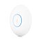 Фото-2 Точка доступа Wi-Fi Ubiquiti UniFi 6 Pro (U6 Pro), ракурс 3/4: видна выпуклая форма круглого белого корпуса и синее кольцо-индикатор с логотипом; помогает оценить профиль устройства для потолочного/настенного монтажа на странице товара.