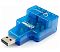 Фото-2 USB-хаб Gembird UHB-CN224 — вид сзади под углом: полупрозрачный синий корпус со встроенным USB-A штекером, через пластик видны элементы платы и световые индикаторы; на светлом фоне, чтобы показать конструкцию корпуса и индикацию.