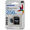 Фото-2 Карта памяти ADATA Premier microSDXC 256GB AUSDX256GUICL10A1-RA1, фронтальный вид блистерной упаковки; белая подложка с цветной птицей, обозначением 256GB и окном с microSD‑картой и адаптером; показывает комплектацию и маркировку на упаковке.