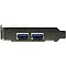 Фото-2 Интерфейсная плата PCIe ORIENT NC-3U2PELP: крупный план металлической планки с двумя портами USB Type-A; фронтальный ракурс. Видны синие вставки в разъёмах и фактура металла; контекст — внешний вид портов на задней панели после установки; важно для страницы, чтобы распознать тип USB-разъёмов.