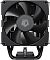 Фото-9 Кулер для процессора ID-Cooling FROZN A400 Black, фронтальный вид: чёрный вентилятор с логотипом, за ним ребра радиатора, снизу видны тепловые трубки и пружинный винт прижима; фото важно для понимания лицевой стороны и узла крепления.