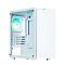 Фото-1 Корпус Zalman T4 Plus White, белый mini tower, вид в три четверти спереди; видны сплошная белая передняя панель, прозрачная боковая стенка на винтах, задний вентилятор с подсветкой и четыре опоры корпуса; изображение показывает внешний вид и внутреннее пространство корпуса на странице товара.