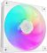 Фото-4 Корпусный вентилятор DeepCool FD14, вид под углом; белая рамка, круглый светорассеиватель с подсветкой RGB, видны лопасти и крепёжные отверстия.