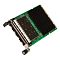 Фото-1 Сетевая карта Dell E810‑DA4, вид сверху под углом; модуль с рядом из 4 портов SFP28 на торце (заглушки), крупный чёрный радиатор и металлическая пластина с отверстиями на плате; на белом фоне для выбора типа портов на странице товара.