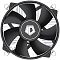 Фото-3 Радиатор охлаждения процессора ID-Cooling DK-19 PWM, вид сверху: чёрный вентилятор с логотипом по центру, вокруг видны края радиальных рёбер и элементы крепления; фото помогает быстро идентифицировать верхнюю часть кулера.