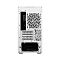 Фото-2 Корпус Fractal Design Meshify 2 Mini Clear Tint (белый), вид сзади: белая задняя панель с решёткой вентилятора, четыре слота расширения, перфорация и проём под блок питания; белый, белый фон; важно для понимания задней компоновки корпуса формата MiniTower.