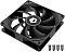 Фото-4 Корпусный вентилятор ID-Cooling FL-12025K 120 мм с крепежом; вентилятор показан под углом, рядом четыре чёрных самореза, видны отверстия по углам рамки; белый фон, чтобы на странице товара было понятно, что входит в комплект.