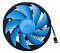 Фото-3 Кулер для процессора DeepCool Archer Big Pro, вид сверху: синие лопасти вентилятора с логотипом DeepCool в центре, по краю — чёрная круглая рамка, сбоку виден разъём кабеля. На белом фоне — помогает понять верхний ракурс и внешний вид вентилятора.