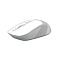 Фото-8 Мышь A4Tech FG1010 White — ракурс под углом: белая верхняя часть и серые боковые вставки с рельефной текстурой; изображение помогает увидеть материалы и контуры мыши для карточки товара.