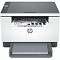 Фото-2 МФУ HP LaserJet M236d &mdash; фронтальный вид; белый корпус с логотипом HP, тёмно-серая крышка сканера, лист в выходном слоте и прозрачный выходной лоток; на белом фоне, помогает оценить лицевую часть и зону выдачи на странице товара.
