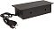 Фото-5 Сетевой разветвитель Premier PX-BL-HOR-3R-BLK, чёрный, вид под углом на закрытый корпус; показаны прямоугольная крышка с выемкой, боковые монтажные отверстия и кабель питания, для страницы товара с обзором формы блока для встраивания.
