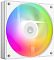 Фото-6 Корпусный вентилятор ID-Cooling AS-120 ARGB W 120 мм &mdash; ракурс под углом с многоцветной подсветкой, белая рамка и прозрачные лопасти; демонстрирует вид подсветки в корпусе ПК