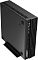 Фото-6 Неттоп MSI PRO DP21 14M 1054XRU mini PC, вид сзади слева под углом: корпус в вертикальной подставке, на передней кромке расположены кнопка питания и порты, сверху идёт ряд круглых вентиляционных отверстий, сзади видна гладкая панель с крепёжными отверстиями; фото важно для страницы товара, потому что показывает конструкцию корпуса и вентиляцию при вертикальной установке.