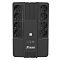 Фото-3 ИБП Powerman Brick 1000, вид строго сверху; восемь евророзеток расположены в двух вертикальных рядах по четыре, в центре кнопка питания, индикаторы и логотип Powerman; чёрный корпус на светлом фоне для карточки товара и сравнения схемы размещения выходов.