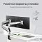 Фото-5 Кронштейн для мониторов DIGMA D-MM302D, пример установки на столе с двумя мониторами; серебристая стойка закреплена струбциной на столешнице, справа показана схема монтажа через отверстие; фото помогает понять варианты настольного крепления.