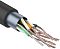 Фото-1 Кабель REXANT FTP Cat 5e 305 м, внешний &mdash; крупный план кабеля в разрезе; показаны чёрная наружная оболочка, металлический экран, цветные жилы и дренажные проводники; фото важно для страницы, так как показывает конструкцию внешнего экранированного кабеля.