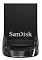 Фото-4 USB‑накопитель SanDisk Ultra Fit 16GB (SDCZ430), чёрный — фронтальный вид: логотип SanDisk на панели, снизу прозрачный колпачок как основание, на белом фоне; важно для страницы, чтобы увидеть устройство спереди и оформление корпуса.