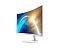 Фото-3 Монитор MSI PRO MP341CQW, вид спереди под углом с другой стороны: изогнутый экран, белый корпус и стойка, круглая подставка &mdash; показывает профиль панели и посадку на столе.