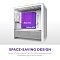 Фото-3 Корпус NZXT H3 Flow 2025 (CC-H31FW-01), инфографика &laquo;space‑saving&raquo;: белый корпус с выделенной областью под материнскую плату и подписями Mini‑ITX/Micro‑ATX; показана зона установки платы; изображение важно для выбора форм‑фактора материнской платы.