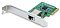 Фото-1 Сетевая карта Planet ENW‑9803, плата PCIe с одним портом RJ‑45 на металлической планке, вид под углом; зелёная печатная плата, экранированный разъём RJ‑45 и золотистые контакты PCIe. Показывает форм‑фактор и размещение порта Ethernet на задней панели ПК.