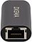 Фото-12 USB‑Ethernet адаптер DIGMA DLA‑GEUC01 — крупный план лицевой части: сетевой порт RJ‑45 с видимыми контактами и индикаторными окнами по краям, над портом надпись DIGMA на корпусе.