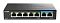 Фото-1 Коммутатор D-Link DMS-107, фронтальный вид; чёрный корпус, 5 RJ45-портов слева и 2 выделенных порта справа в синей зоне, на панели есть цветовая маркировка скоростей; на странице товара показывает разницу между основными и выделенными портами.