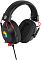 Фото-6 Наушники Oklick HS-L305G, верхний ракурс с микрофоном; видны верхняя часть оголовья, внутренние амбушюры, внешняя панель чашки с подсветкой и красное колесо регулировки; чёрный корпус с красными элементами, фото важно для страницы товара как обзор конструкции сверху.